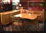 Whalebone Table, Dogbone Chairs, China and Buffet, all in Platinum