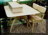 M1556 Whalebone Double Ped Table with Square Ends, 1956-61